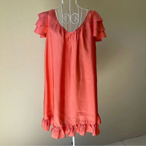 Club Monaco ruffle flare silk peach color dress size 2
